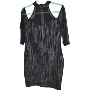 -604 Ipona Collection Dress Bodycon ¾ Mesh Sleeve For Women Black/Metallic